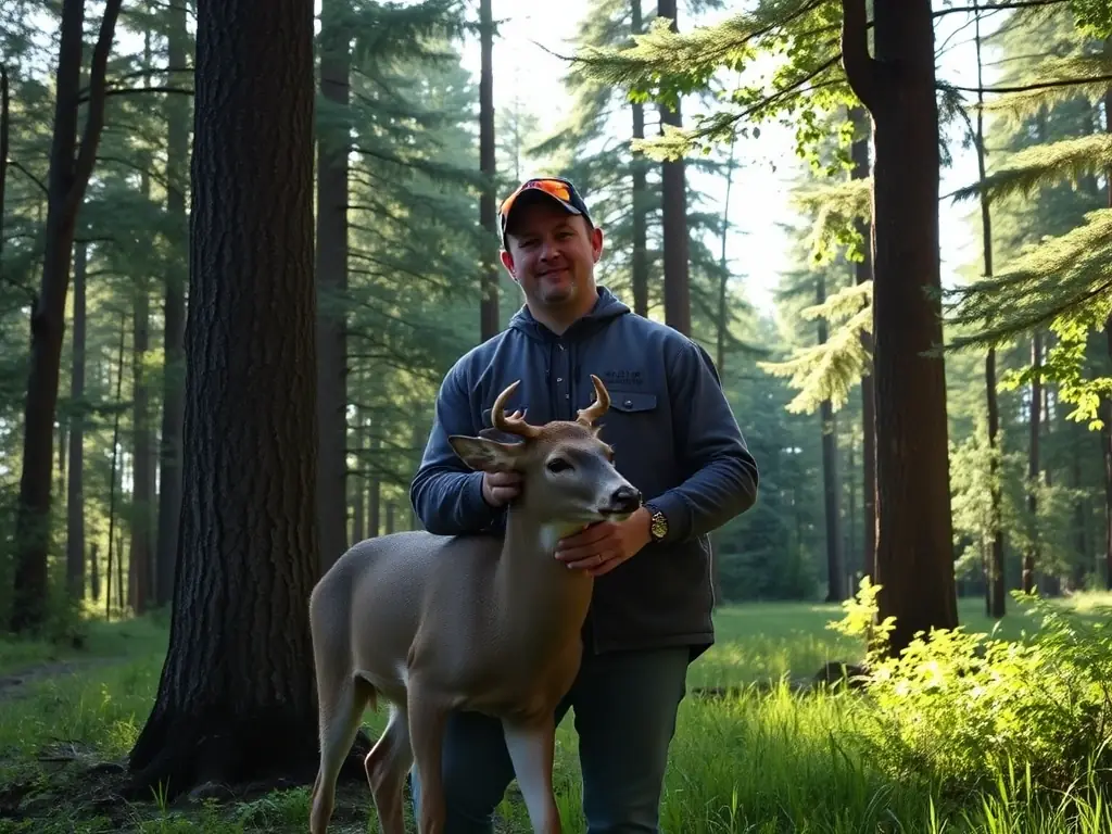 An image of a hunting warden inspecting a hunter's equipment and license, emphasizing the club's commitment to regulated and safe hunting practices.